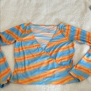Planet NUSA Tie-Dye Wrap-Style Long Sleeve Top in Blue and Orange TOP MEDIUM